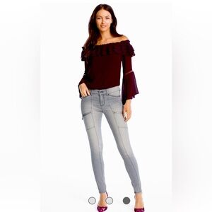 NWT  WHBM SKINNY ANKLE Grey wash cargo utility JEANS size 10